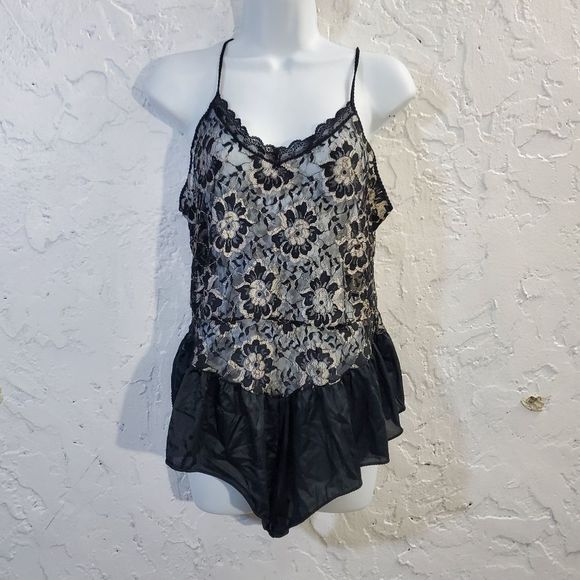 Vintage silky one piece sexy lace black  slip wear size medium - Picture 3 of 10